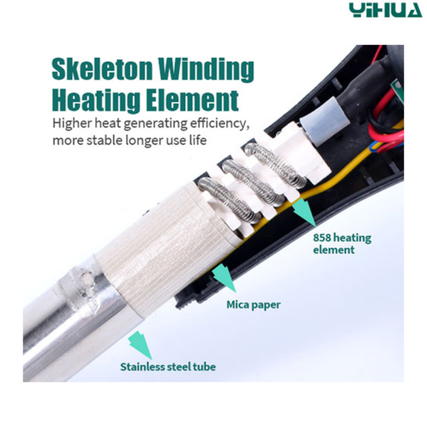 Yihua 858D Hot Air Gun SMD Rework Station With Soldering Iron 3 Nozzles Set - Image 4