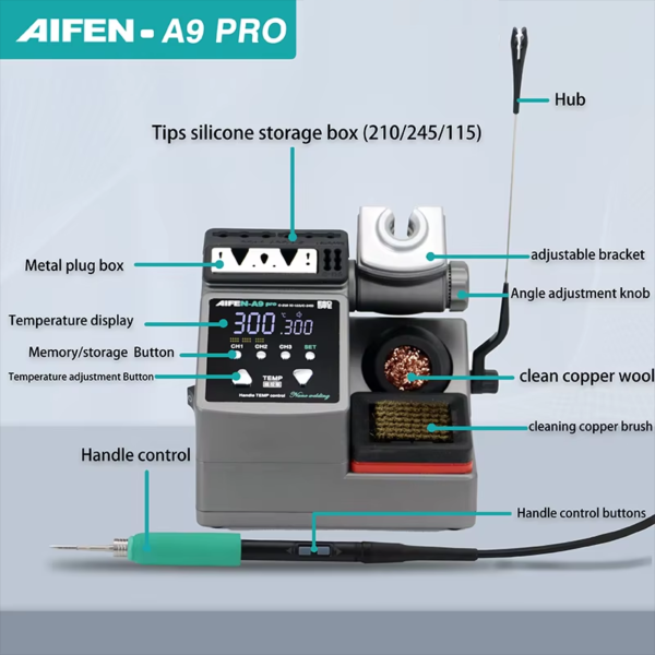 AIFEN A9 Pro Soldering iron Station With T245 Handle & 3 iron Tips - Image 6