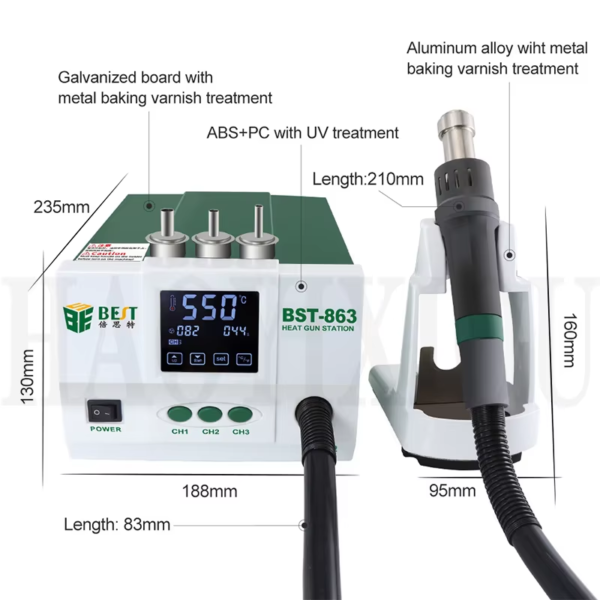 BST-863 1200W Digital Touch Screen Display Hot Air Heat Gun SMD Rework Desoldering Station For Mobile Repair - Image 6