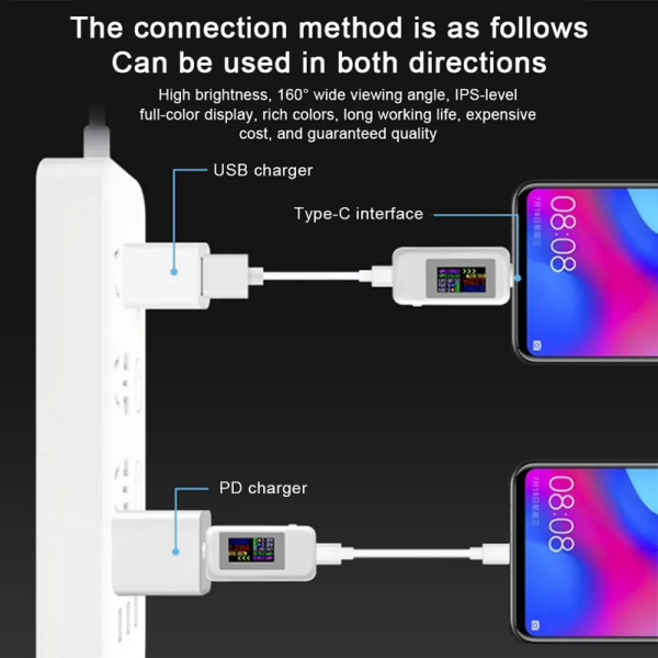 Type-C USB Tester Current 4-30V USB-C Voltage Current Tester Timing Ammeter 10 in 1 USB-C Charging Cable Color screen USB Tester - Image 4