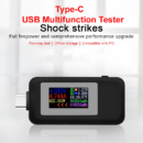 Type-C USB Tester Current 4-30V USB-C Voltage Current Tester Timing Ammeter 10 in 1 USB-C Charging Cable Color screen USB Tester