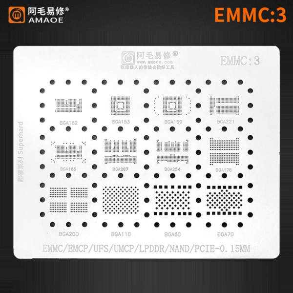 Amaoe EMMC 3 BGA Stencil