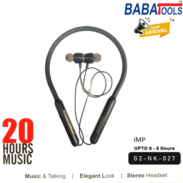 BabaTools NK-027 Wireless Earphone Bluetooth Neckband 8 Hours Play Time Stereo Headset