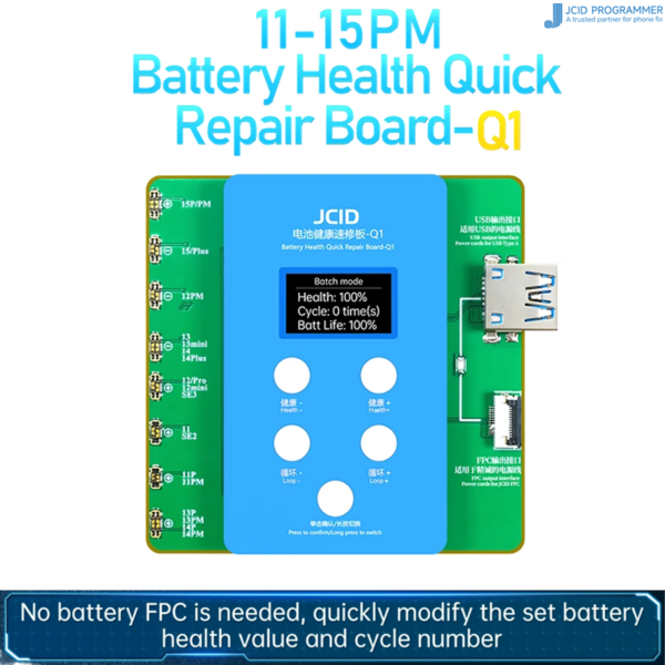 JCID Q1 Battery Health Quick Repair Board For 11-15PM Series Battery Health Data Cycle Modify No Need FPC Window