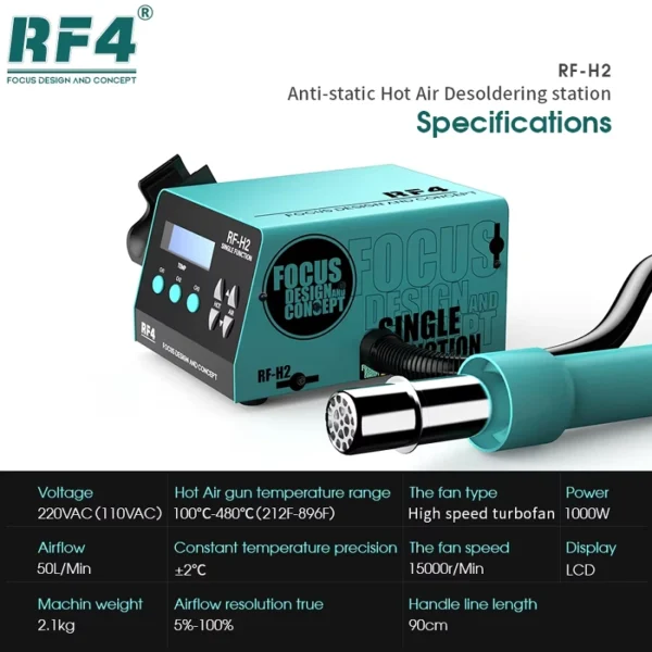 RF4 RF-H2 Lead Free ESD BGA Hot Air SMD Rework Station For PCB BGA Welding Station (1000W) - Image 5