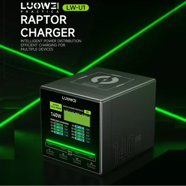 Luowei LW-U1 140W Raptor 8 Port USB & Type-C Charging Station With Wireless Charging Station