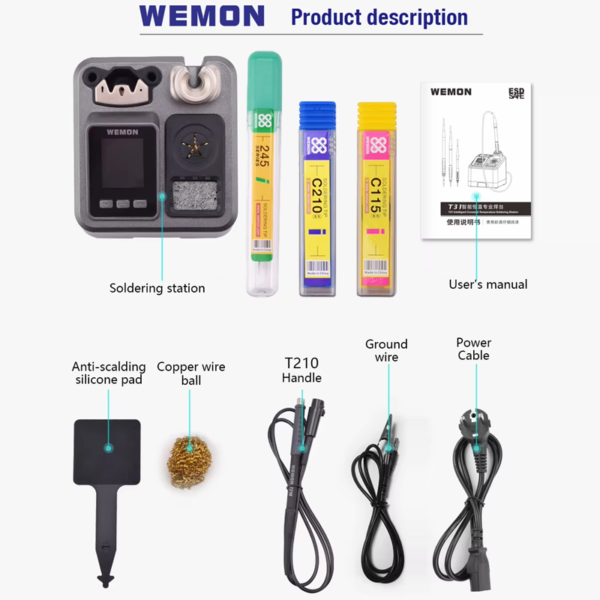 WEMON T31 Smart Soldering iron Station T210 T245 T115 Handle With C115 C210 C245 Iron Tip For BGA SMD PCB Welding Work - Image 6