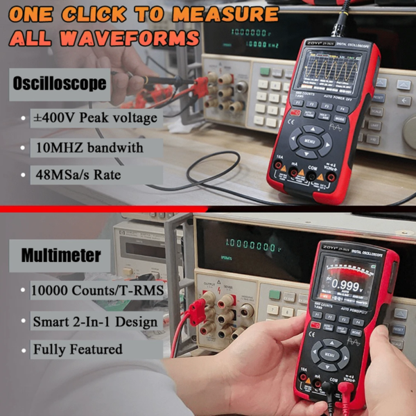 ZOYI ZT-702S Digital Oscilloscope Multimeter Tester Single Channel 10MHz Bandwidth Sampling Rate 200/280Msa/s Function Signal Generator - Image 2