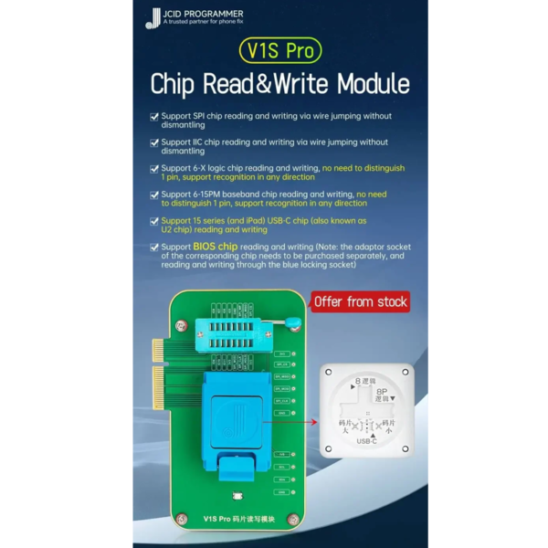 JCID JC V1S Pro iPhone iPad EEPROM Chip Read & Write Module iPhone 6G To 15 Pro Max - Image 3