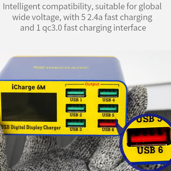 Mechanic iCharge 6M QC 3.0 USB Smart Fast Charger With LCD Display For All Mobile Phones - Image 3