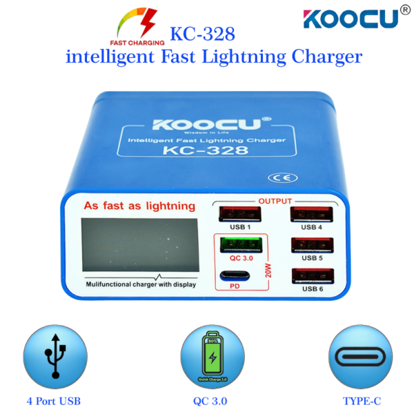 Koocu KC-328 6 Port USB Charger intelligent Fast Lightning Charger QC3.0 PD