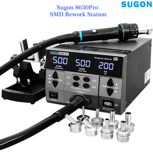 SUGON 8630Pro Hot Air Gun 1300W Digital Display BGA Rework Station Curved Nozzle Soldering Repair Desoldering Station