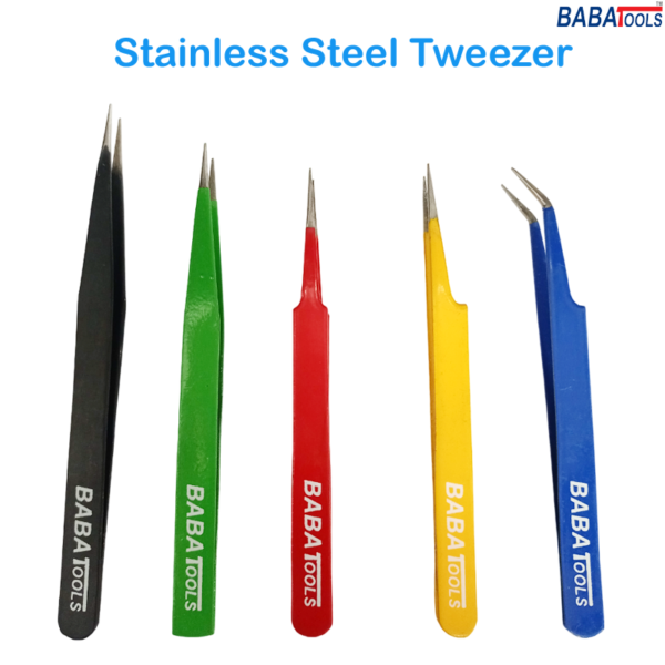 BABA 5 in 1 Tweezer Stainless Steel Tweezer Set Colourful - Image 2