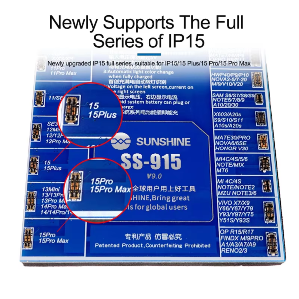 Sunshine SS915 V9.0 Quick Battery Charging Activation Board Test Fixture For iPhone 15 Series & Android - Image 2