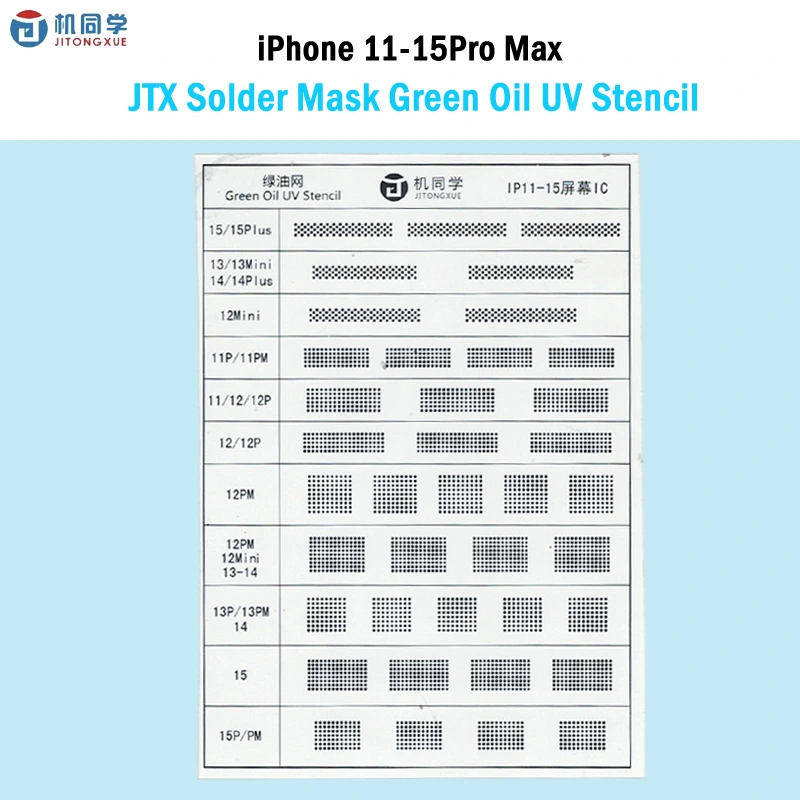 JTX Solder Mask Green Oil UV Stencil For iPhone 11-15Pro Max