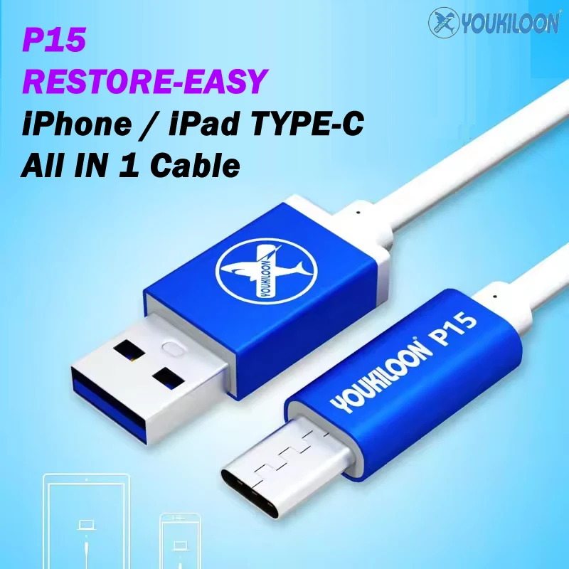 Youkiloon P15 Restore Easy Recovery Cable For iPhone 15/15+/15PM Auto Enter Recovery Mode Charging Data Transfer Cable TYPE-C interface