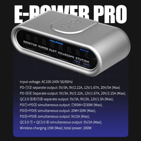 Mechanic E-Power Pro Desktop Charging Station 200W USB PD Wireless Charging Station - Image 5