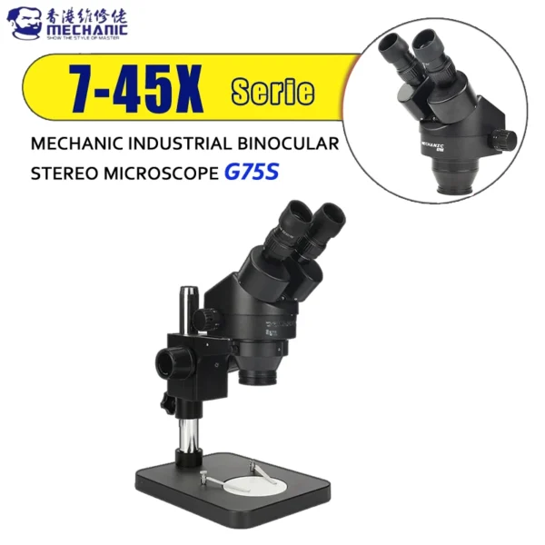 Mechanic G75S Industrial Binocular Stereo Microscope 7X-45X Continuous Zoom Microscope With 0.5X Lens - Image 2