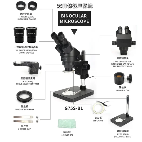 Mechanic G75S Industrial Binocular Stereo Microscope 7X-45X Continuous Zoom Microscope With 0.5X Lens - Image 4