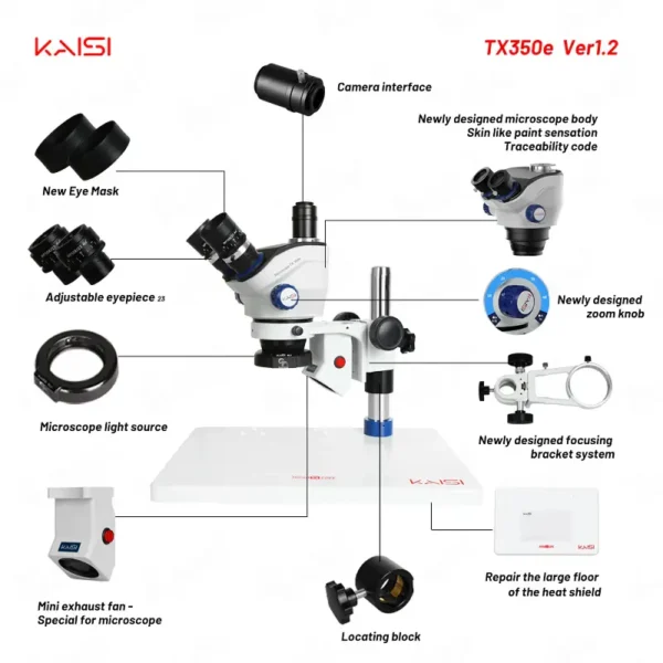 Kaisi TX-350E Trinocular Microscope 7X-50X Magnification Professional Mobile Repair Microscope - Image 6