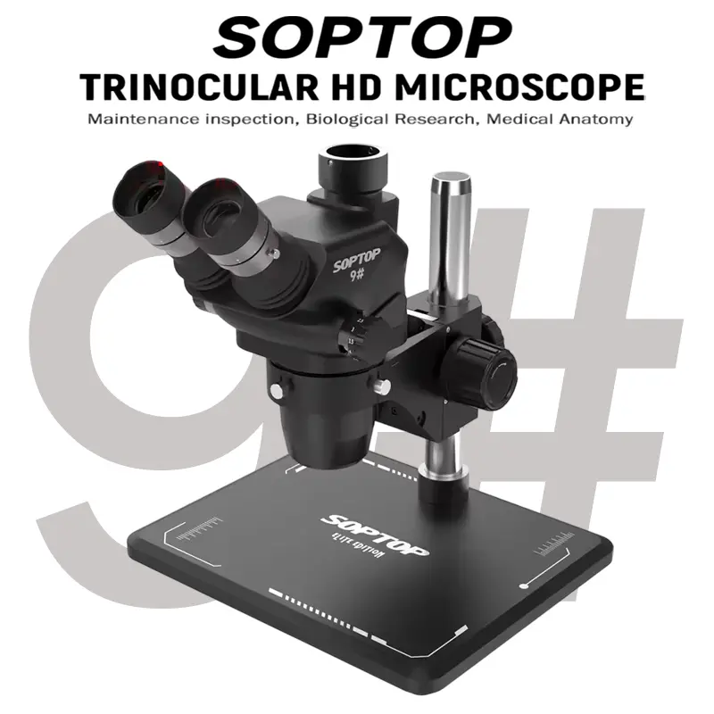 Soptop 9# Trinocular HD Microscope Continuous Zoom 6.7 to 4.5X Industrial Microscope For Mobile Repair