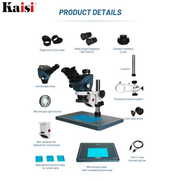 Kaisi TX-350S Trinocular Stereo Microscope 7X-50X Continuous Zoom Microscope With 0.5X Lens - Image 5