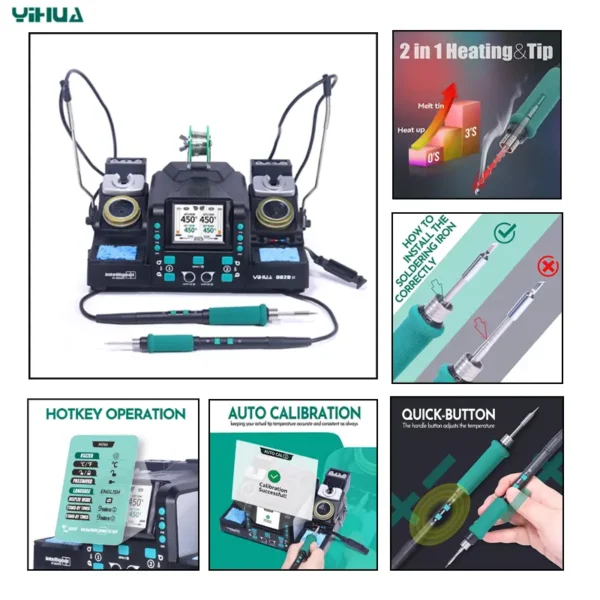 YIHUA 982D-II Digital Soldering Iron Station With C210 & C245 Handle - Image 7