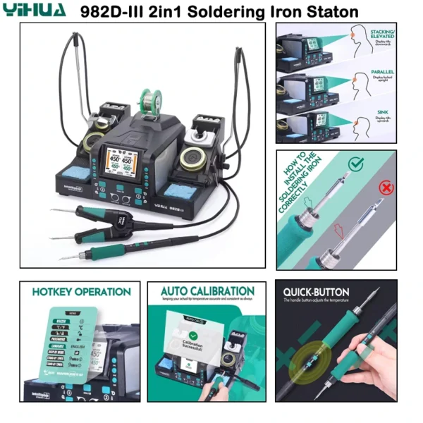 YIHUA 982D-III Precision Soldering Iron Station With Tweezers For Microscope Soldering Electronics, Quick Heat, Temp. Calibration - Image 8