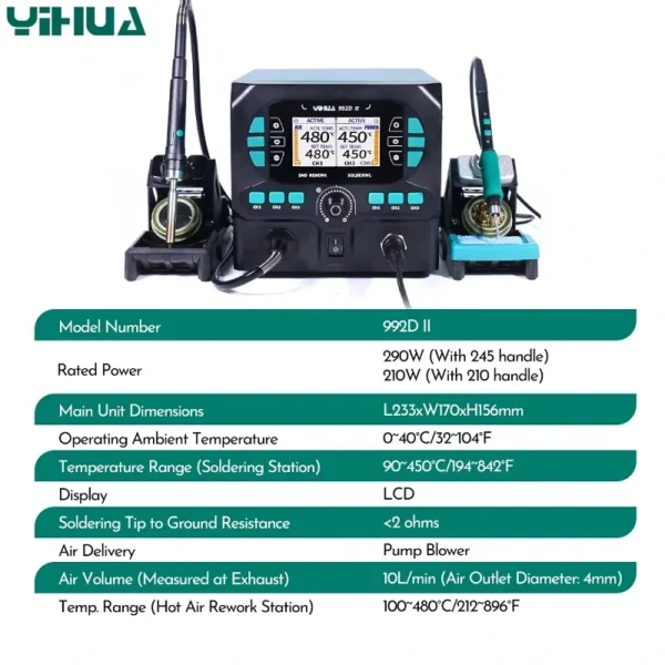 Yihua 992D-II 2 in1 Nano Hot Tool Pencil Hot Air Precision Rework Soldering Station and C210 Solder with Dynamic LCD Display Soldering Iron - Image 6