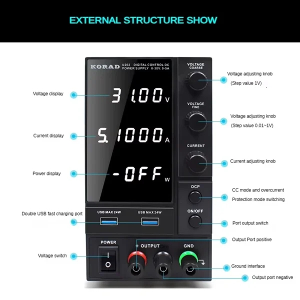 Korad U203 Switching DC Power Supply Digital Display Regulated DC Power Supply 30V-10A - Image 6